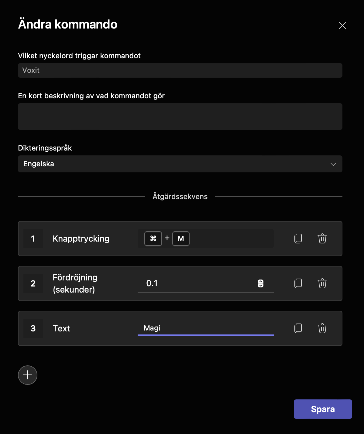 Dictation settings